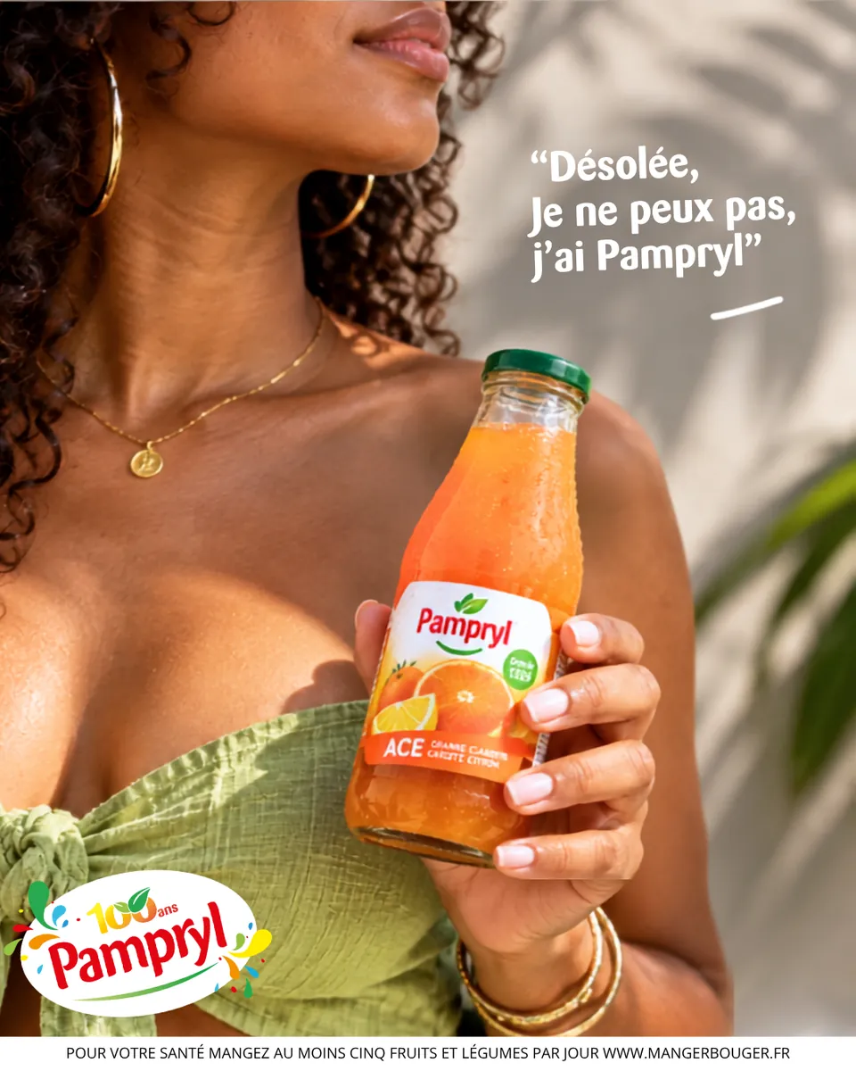 Pampryl 100 ans : « Désolée, je ne peux pas, j'ai Pampryl », visuel créé avec l'IA
