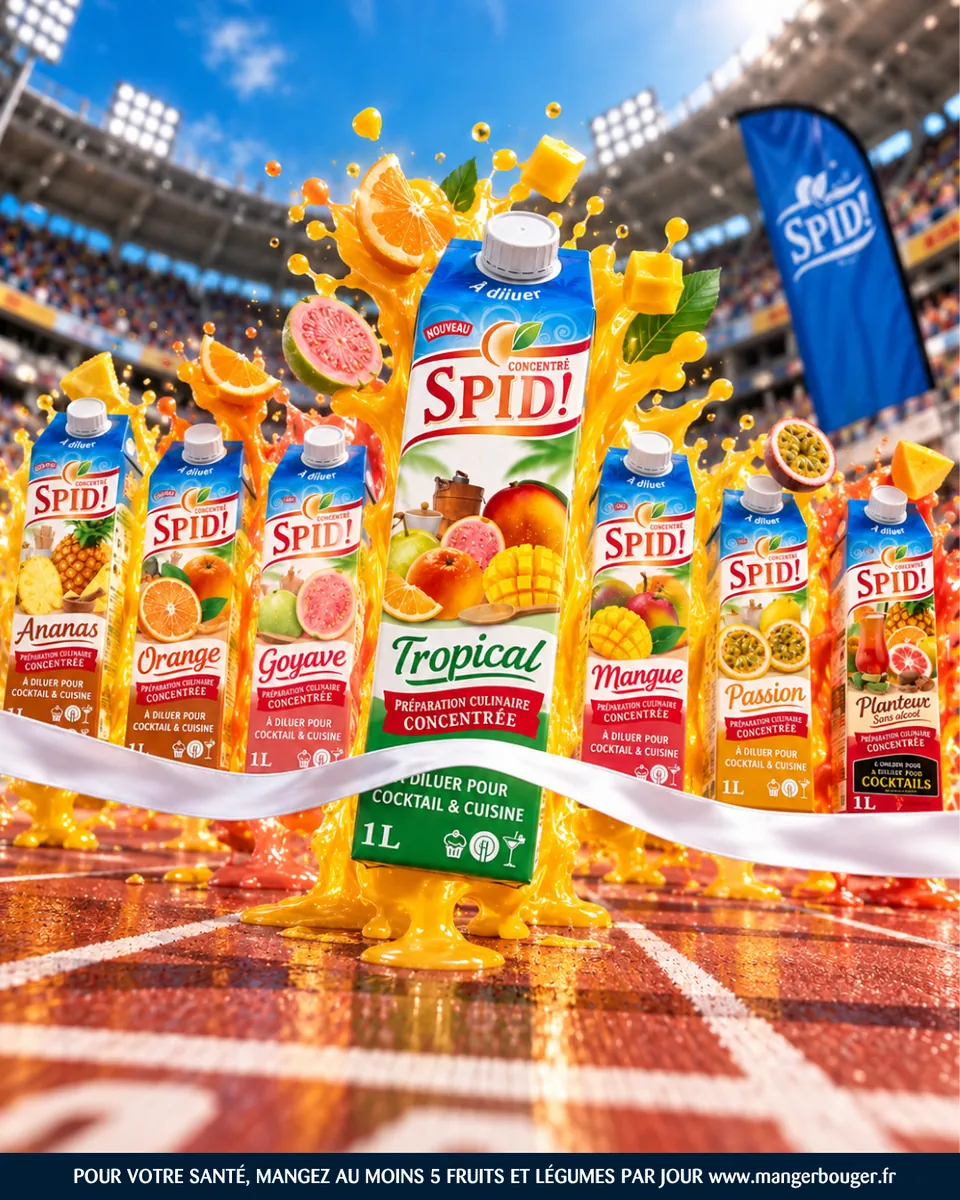 SPID — la gamme de concentrés sur une piste d'athlétisme, visuel créé avec l'IA